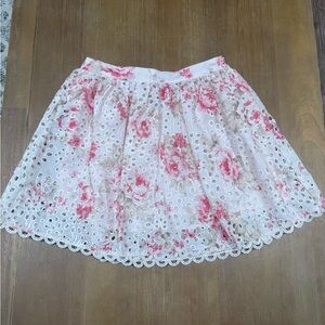 Aqua Pink and Cream Floral Lace Mini Skirt